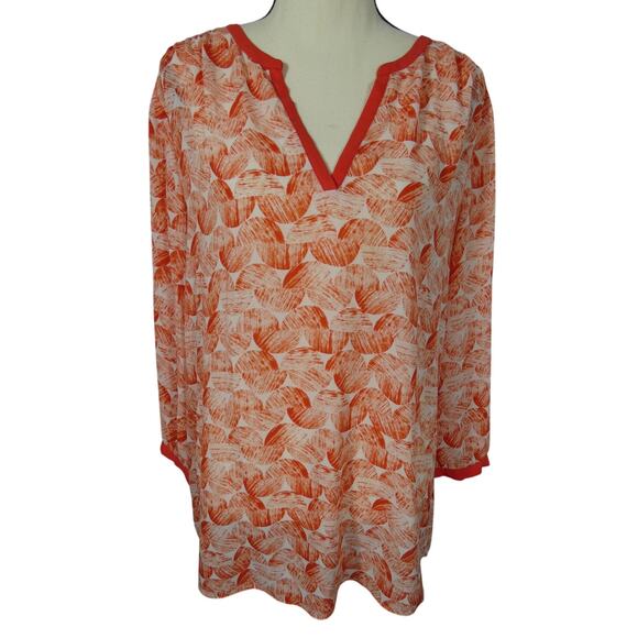 NYDJ Women's Large Tunic Top Long Sleeves Lightweight Geometric V-Neck - Picture 1 of 8